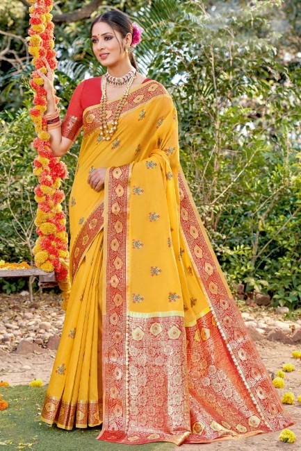 vêtement de fête en coton saris avec tissage à la moutarde