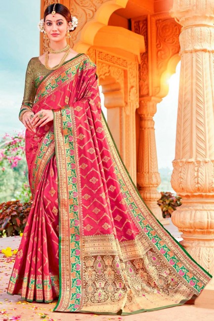 magenta party wear sari en tissage de soie