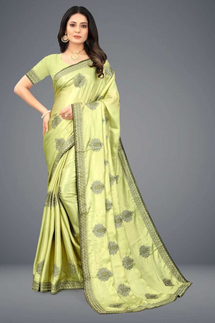 pista sari avec soie brodée
