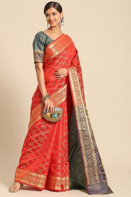 zari, imprimé, tissage sari en soie rouge