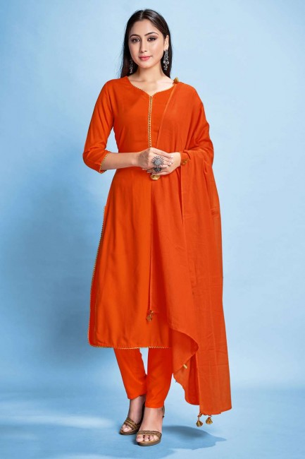 costume palazzo en rayonne imprimée orange avec dupatta