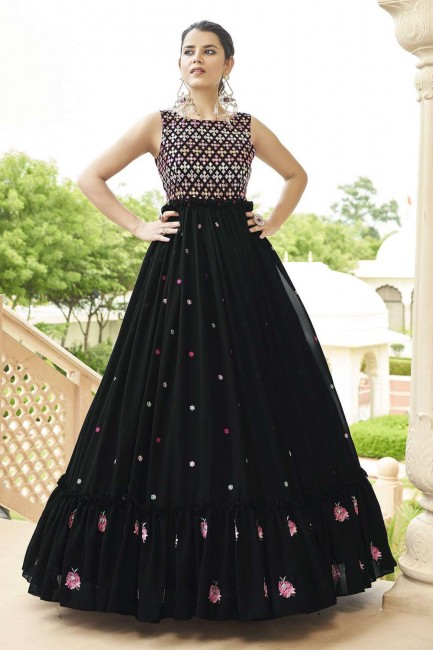 robe de soirée en georgette diwali imprimée en noir