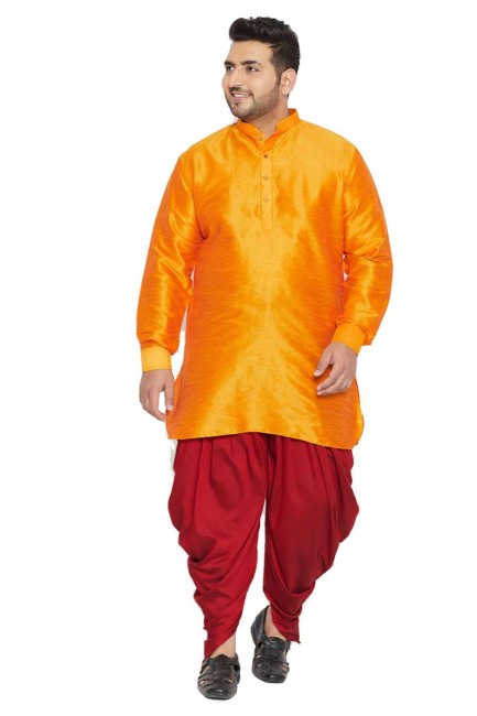 dhoti kurta en soie unie banglori pour hommes en jaune
