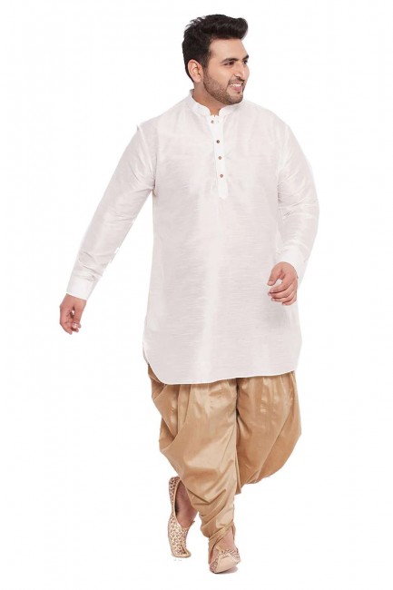 dhoti kurta homme blanc en soie banglori avec uni