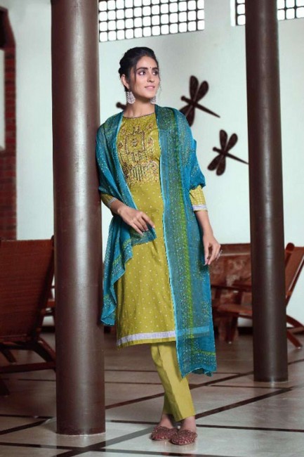 impression numérique en coton vert salwar kameez avec dupatta