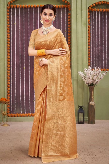 lin tissage orange sari avec chemisier