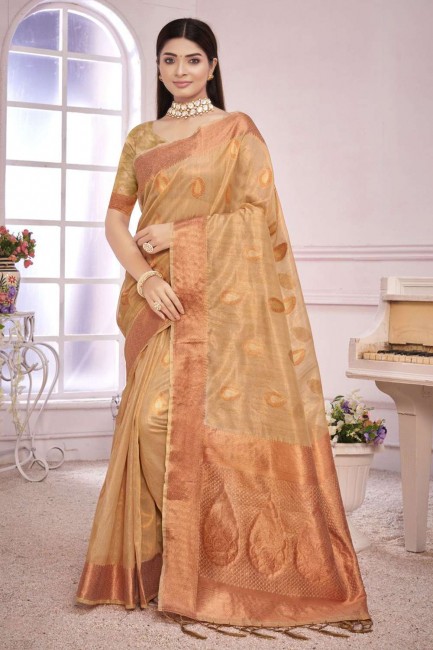tissage sari en organza beige