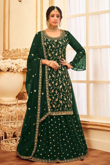 Costume pakistanais Georgette brodé en vert