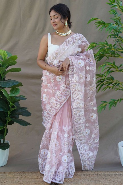 fil de pêche, sari brodé en organza