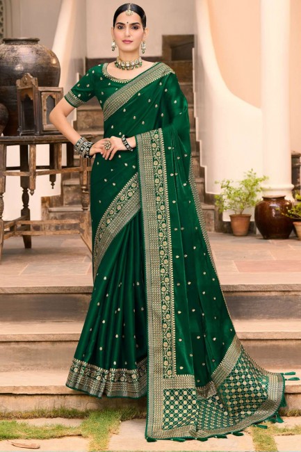 Zari, sari de mariage brodé en soie verte