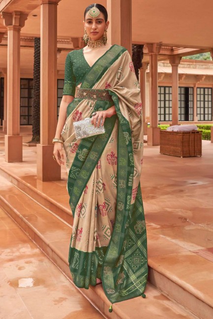 sari patola en soie vert avec tissage