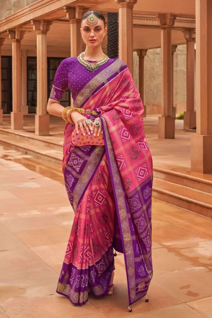 tissage patola sari en soie violet avec chemisier