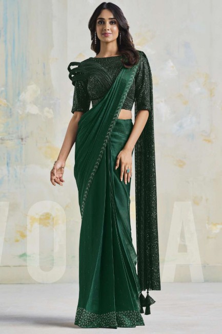 pierre verte, soie brodée tenue de fête sari