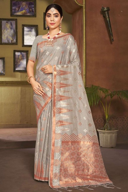tissage de sari de soie en gris