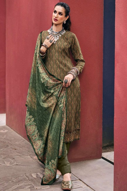impression numérique pashmina vert salwar kameez avec dupatta