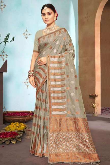 tissage de soie sari gris avec chemisier