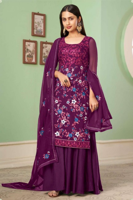 costume pakistanais violet georgette brodé