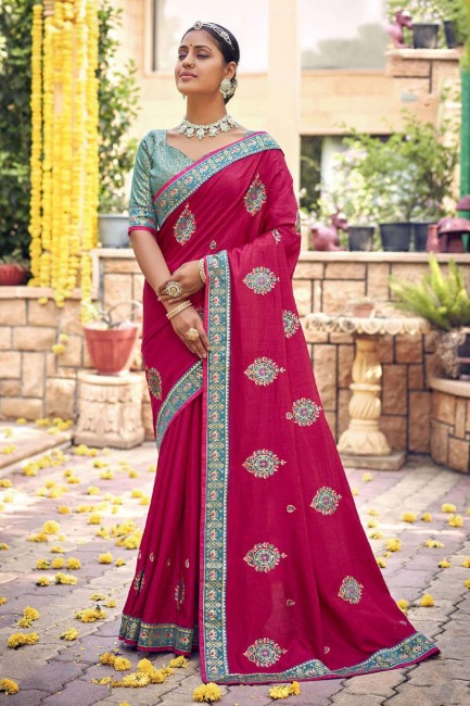 pierre, sari de soie brodé en rose avec chemisier
