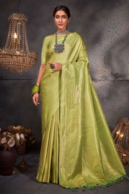 sari en soie avec tissage vert