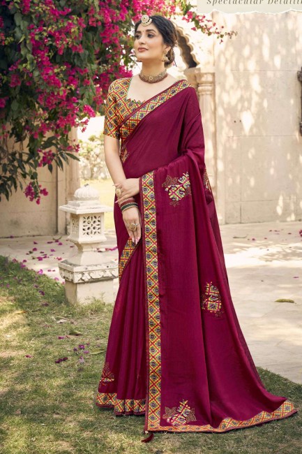 sari marron imprimé numérique chinon avec chemisier
