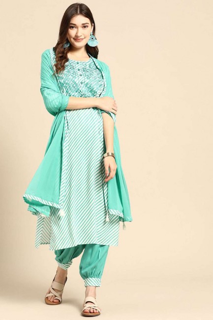 costume salwar en rayonne imprimée vert d'eau