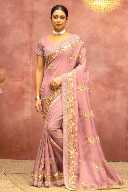 rose brodé, pierre avec sari organza moti