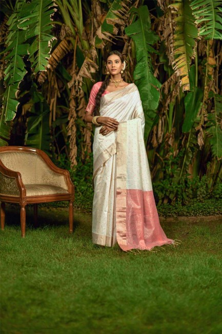 Tissage blanc Bangalore Soie Saris