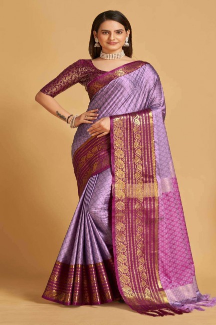 sari banarasi en soie violette avec tissage