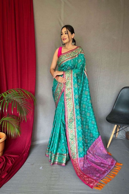 rama sari avec tissage de soie patola