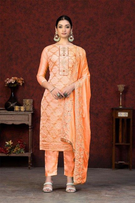 Salwar kameez en coton orange avec imprimé