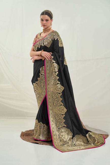 banarasi soie banarasi sari en noir avec tissage