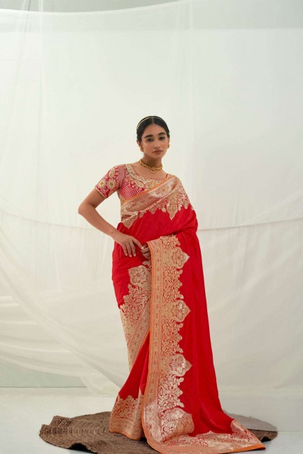banarasi soie rouge banarasi sari en tissage