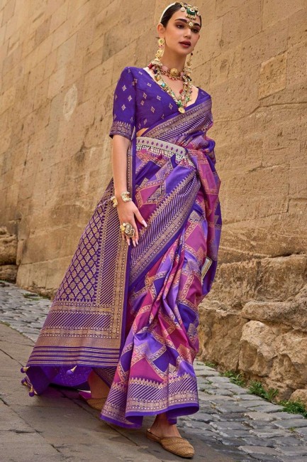 Silk  Purple Saree with Digital print
