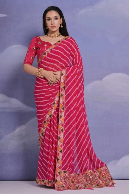 georgette sari in pink with sequins,digital print