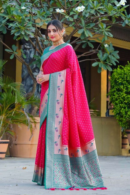 banarasi silk sari in pink with zari,thread,weaving