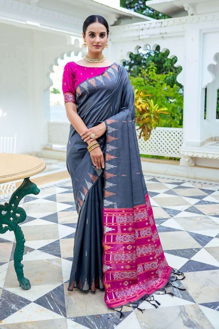 tussar silk grey sari in zari,weaving