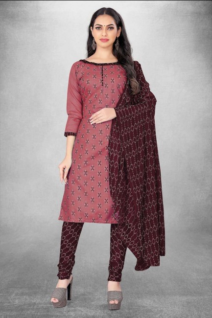 cotton pink salwar kameez in digital print