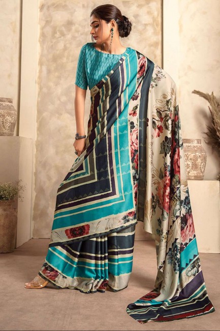 Saris en satin avec impression numérique en multicolore