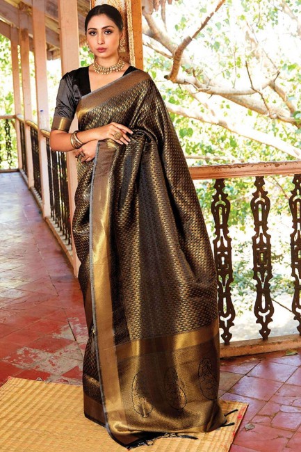 Zari, tissage de sari en soie tissé à la main en chemisier noir