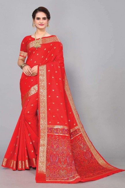 red sari in zari,weaving silk