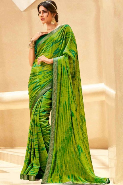 dentelle georgette saris vert avec chemisier