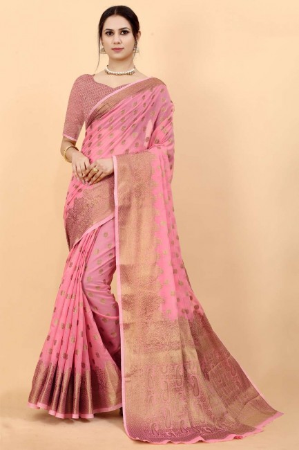 sari rose en coton zari avec chemisier