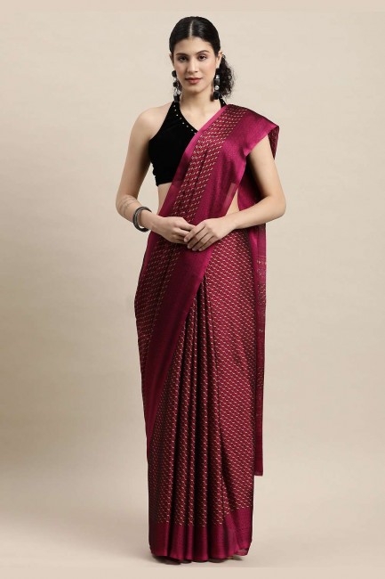 sari en crêpe imprimé magenta avec chemisier