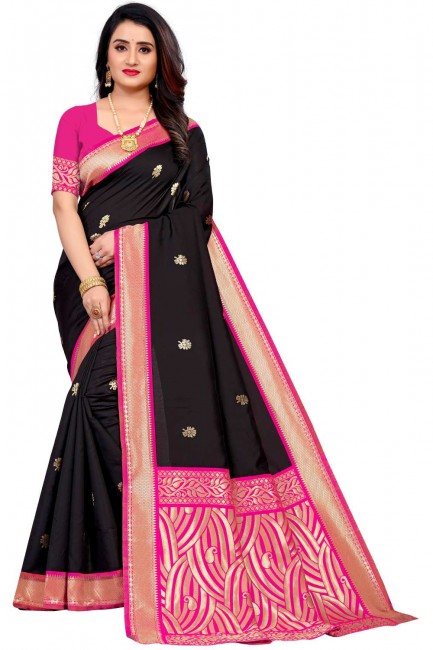 sari noir avec tissage coton