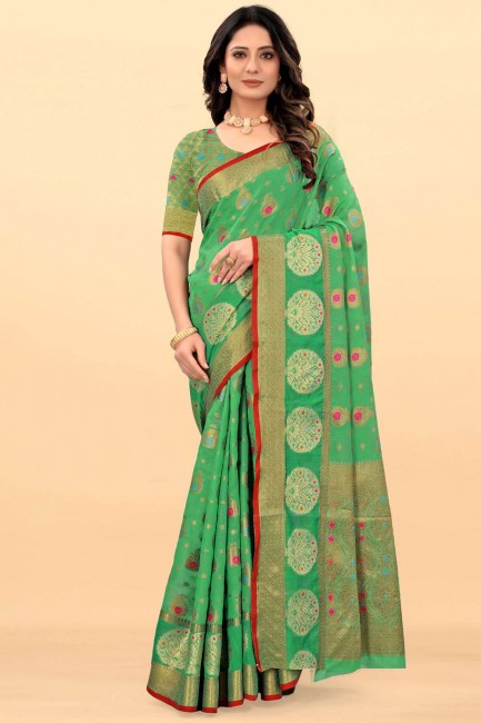 tissage de coton sari en vert