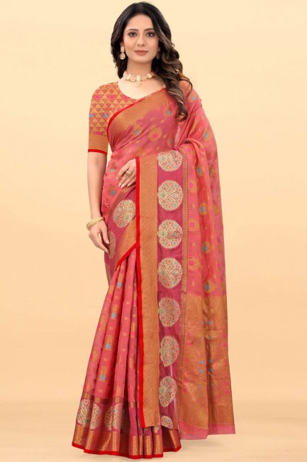 sari tissage rouge en coton
