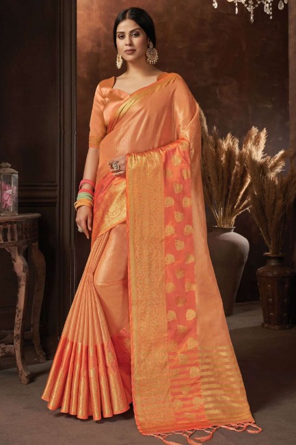 sari en organza orange avec zari