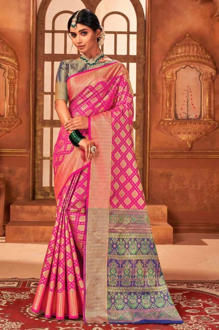 zari patola soie rose sari avec chemisier