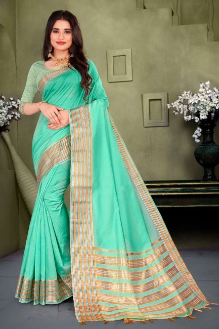 tissage de sari en coton et soie en vert d'eau