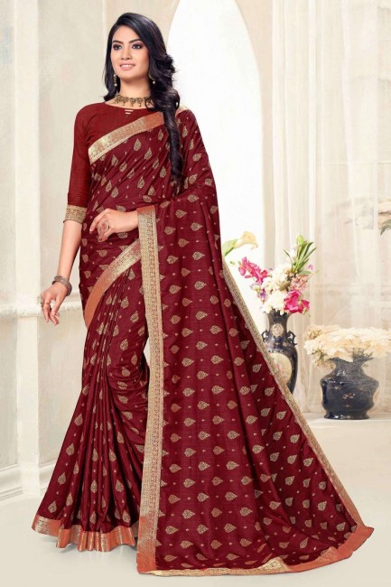 saris marron imprimé en soie avec chemisier